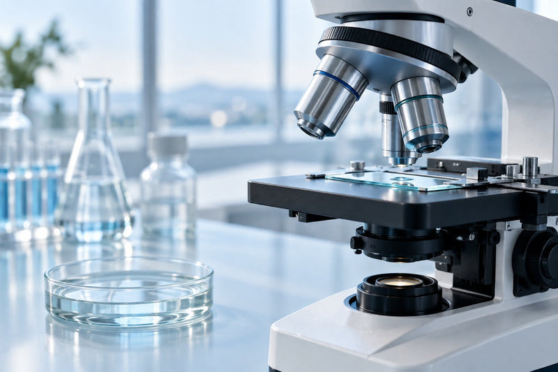 Microscope et verrerie de laboratoire — illustration éditoriale